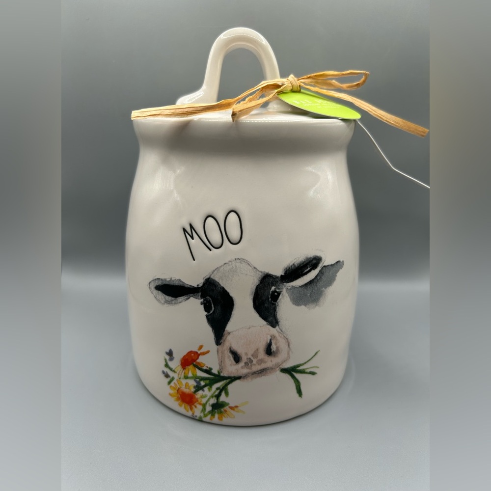 Rae Dunn Farmline MOO Cow With Flowers Canister Spring Farmhouse NEW RELEASE